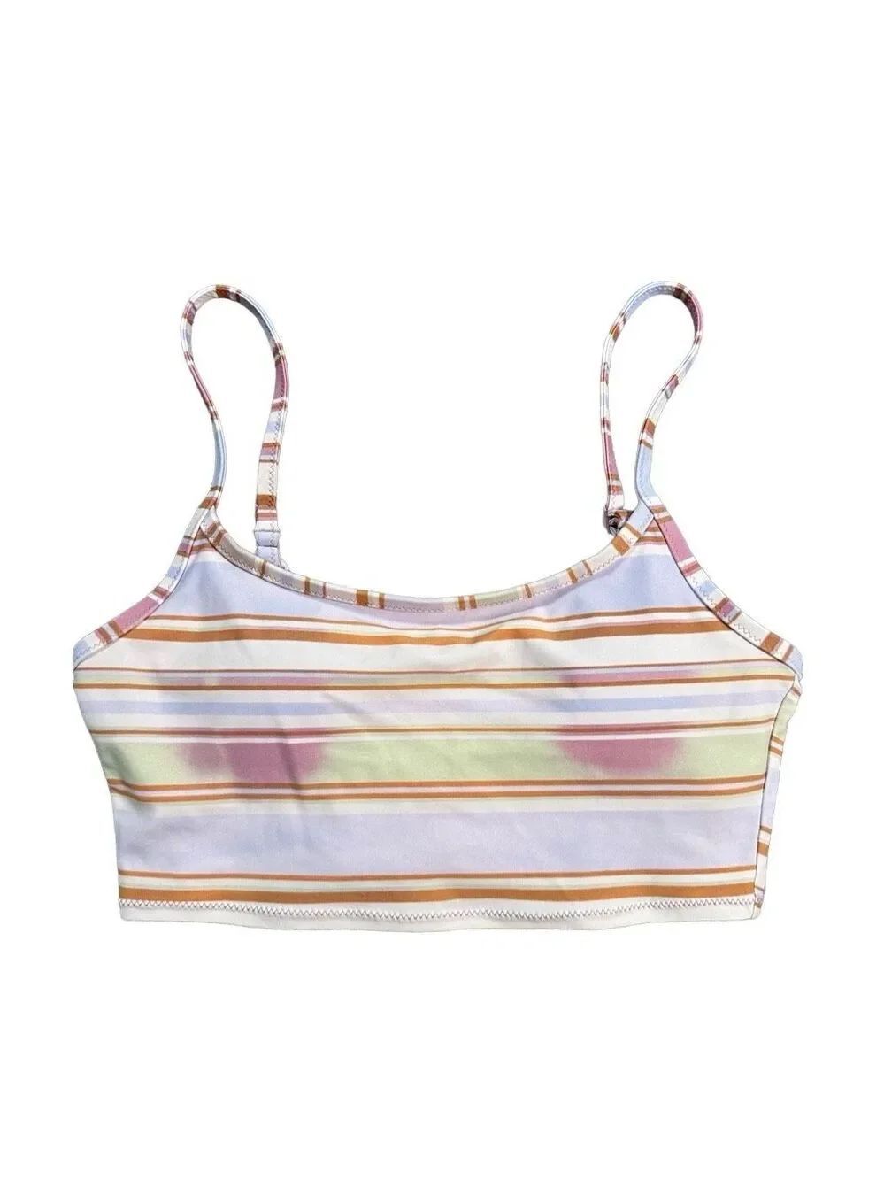 Aerie Longline Scoop Swim Bikini Top Stripe Print Size XS Pastel Pink Orange
